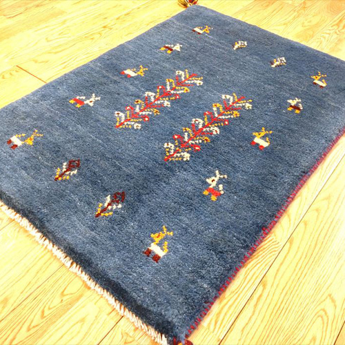 WBC日本優勝記念】ペルシャ ギャッベ 玄関マット 90×62cm ブルー