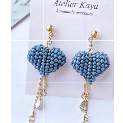 ビーズハートモチーフ チェーン /ビーズアクセサリー ピアス