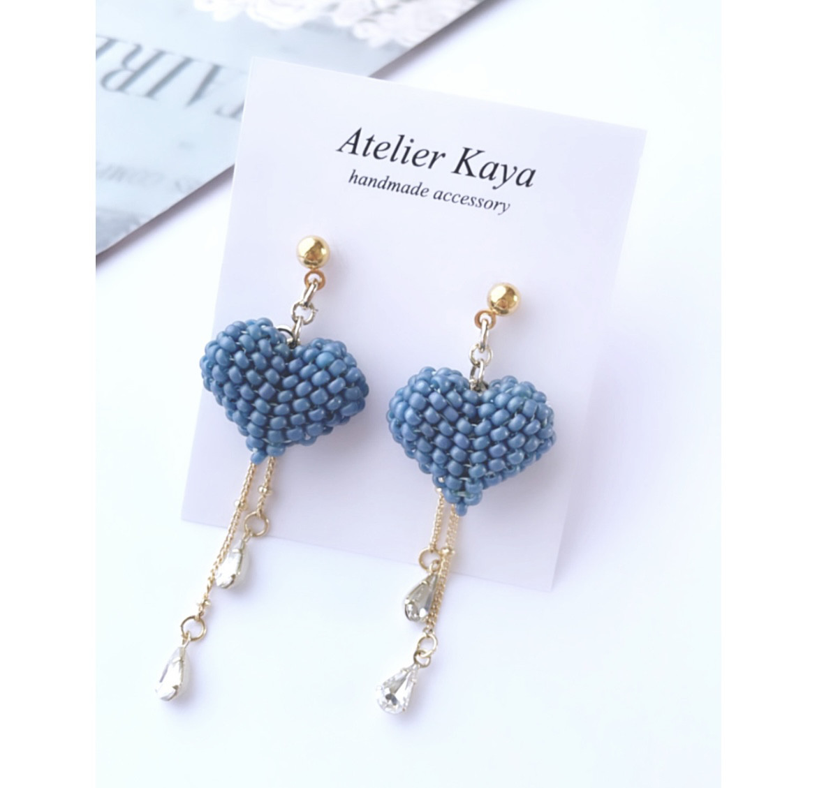 ビーズハートモチーフ チェーン /ビーズアクセサリー ピアス