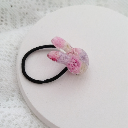 ヘアゴム キッズ ベビー うさぎ レジン ハンドメイド かすみそう