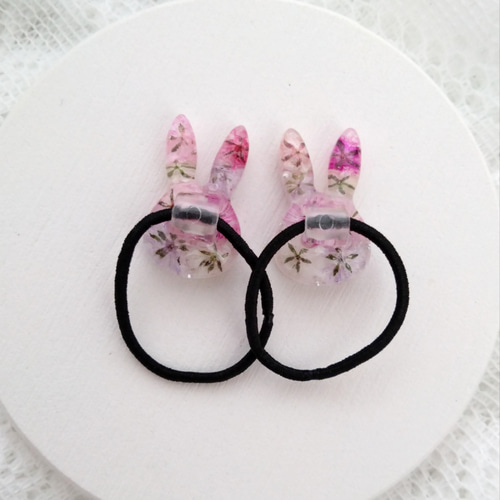 ヘアゴム キッズ ベビー うさぎ レジン ハンドメイド かすみそう