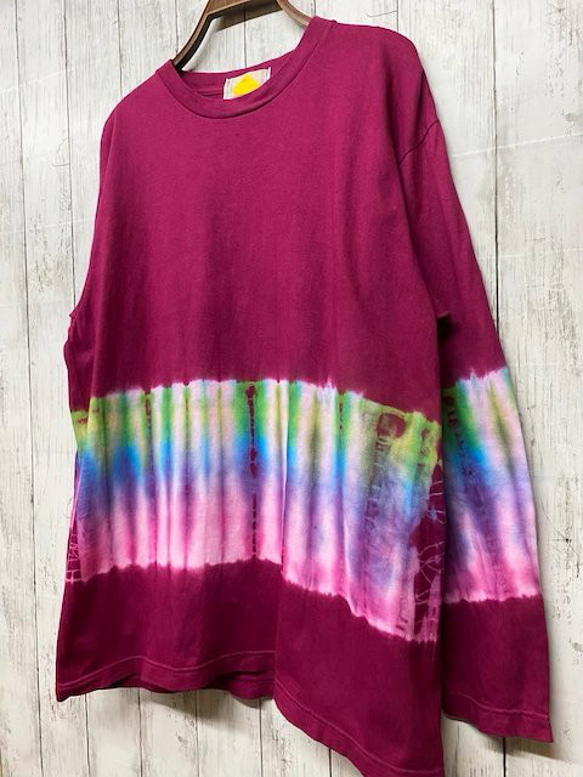 タイダイ染め 長袖Ｔシャツ XLサイズ　HIPPIES DYE バーガンディ HD13-22 2枚目の画像