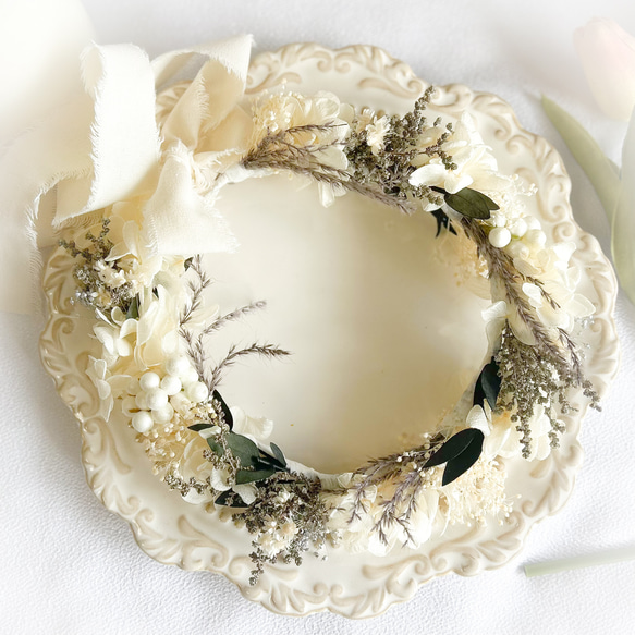 【送料無料】ベビーキッズ花冠　~natural white~  花かんむり　ベビー　キッズ　結婚式　子供用　誕生日　 2枚目の画像