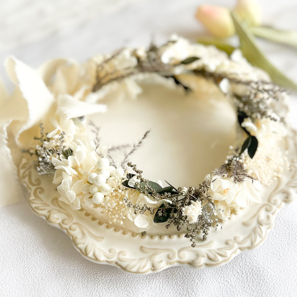 【送料無料】ベビーキッズ花冠　~natural white~  花かんむり　ベビー　キッズ　結婚式　子供用　誕生日　 1枚目の画像