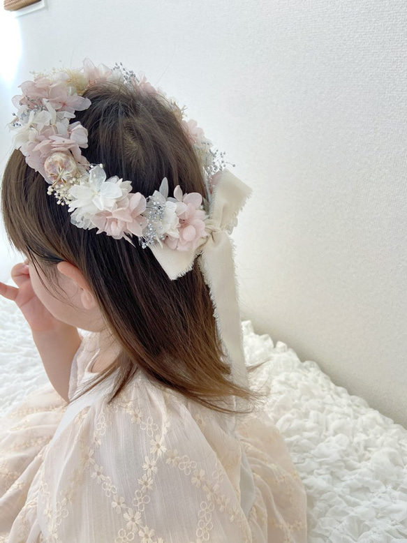 【送料無料】ベビーキッズ花冠　~natural white~  花かんむり　ベビー　キッズ　結婚式　子供用　誕生日　 6枚目の画像