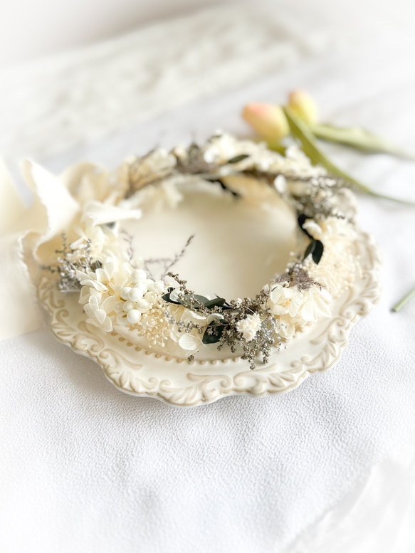 【送料無料】ベビーキッズ花冠　~natural white~  花かんむり　ベビー　キッズ　結婚式　子供用　誕生日　 3枚目の画像