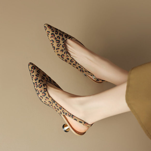 ☀23 新設計☀ 真皮鞋豹紋女鞋高跟鞋涼鞋 21.5cm-25cm #655⭐包郵⭐ 第2張的照片