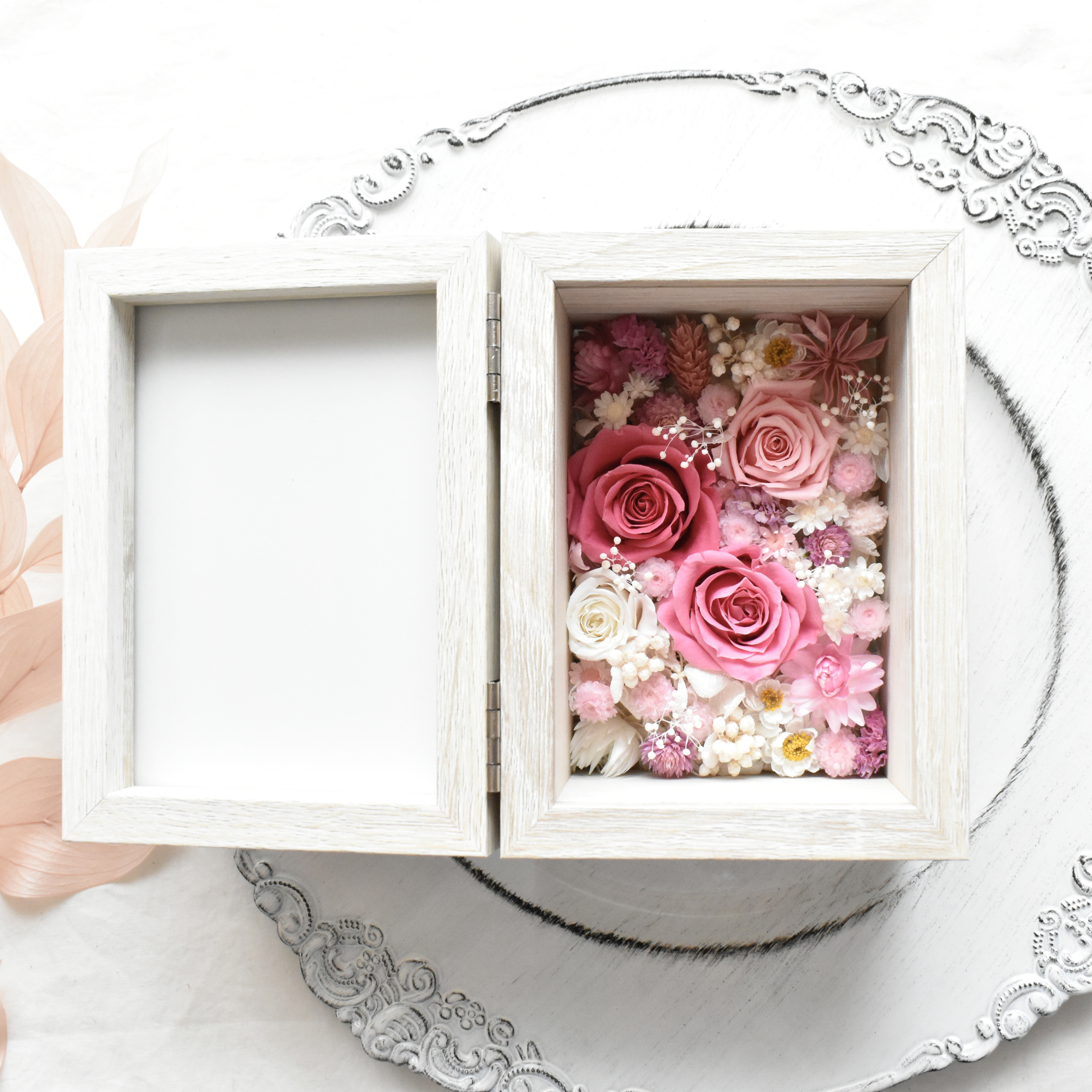 《受注製作》プリザーブドフラワーバラ　ドライフラワー　フォトＢＯＸ　フォトフレーム　写真たて