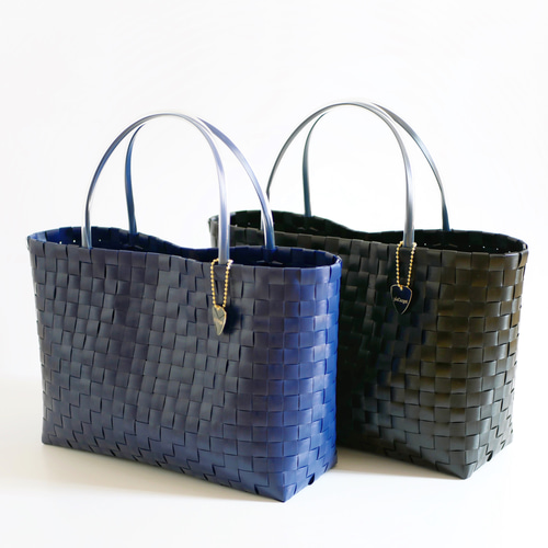 ☆capafカゴバック handmade in ITALY ネイビー ラフィア編みカゴバッグ ハンドバッグ レディース 太ハンドル