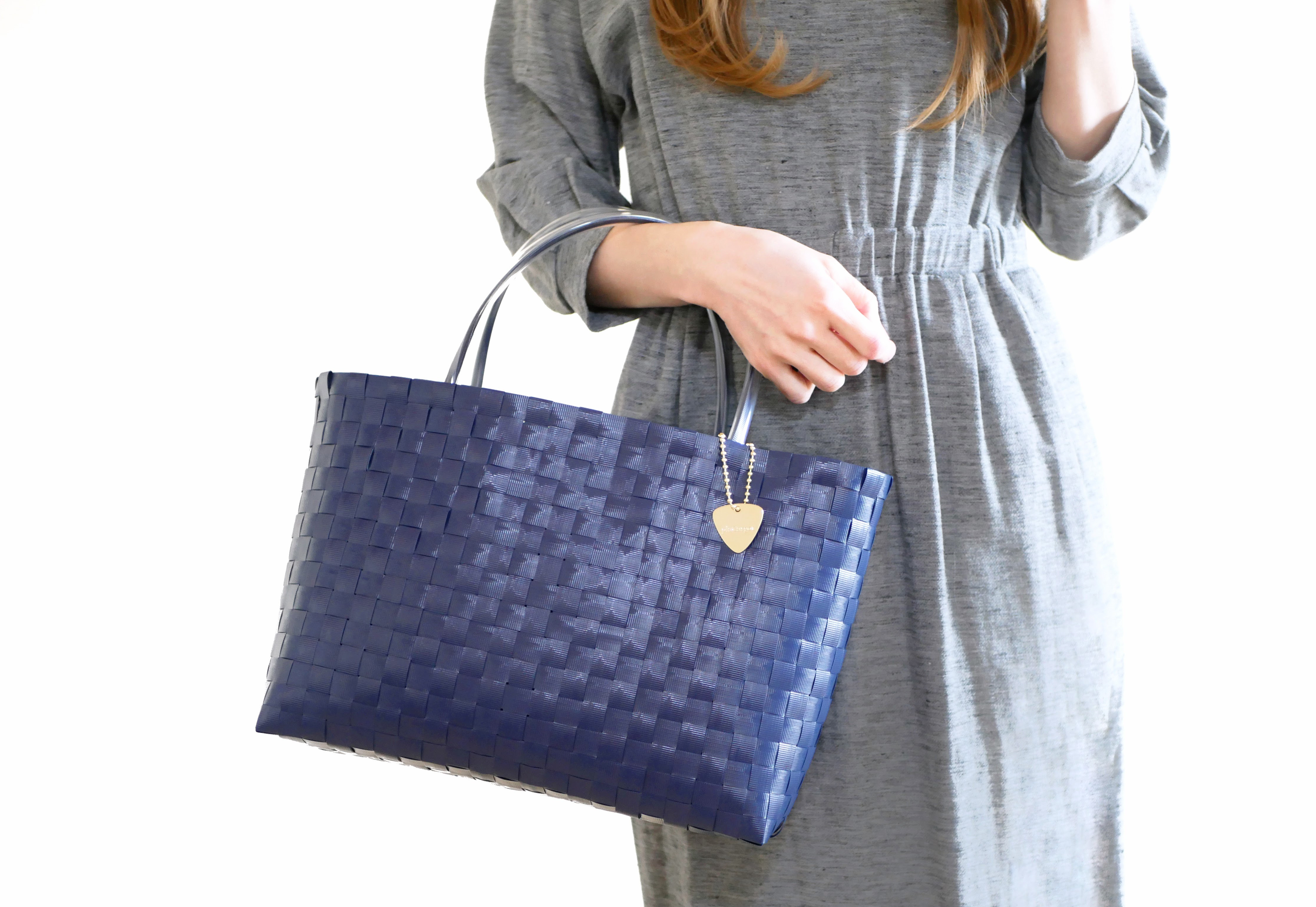 ネイビー  L　2WAYプラカゴバッグ　A4サイズ　プラカゴ　トートバッグ　かごバッグ　母の日　ギフト　ブルー