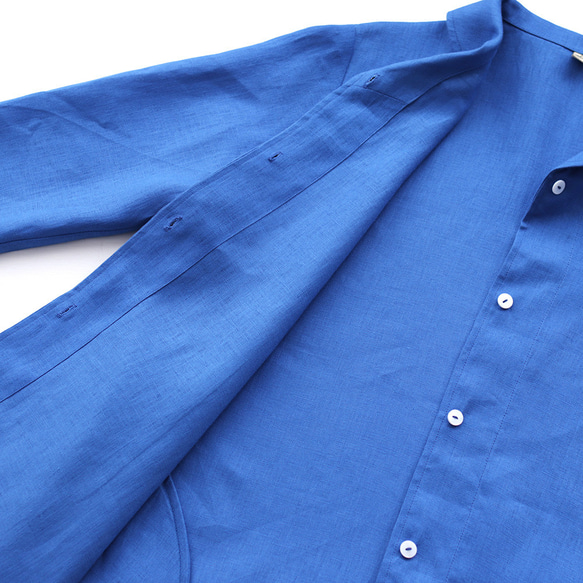 春夏秋季實用單品 亞麻披肩領外套外套，長89cm（寶藍色）CO08。 第15張的照片