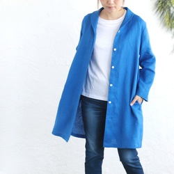 春夏秋季實用單品 亞麻披肩領外套外套，長89cm（寶藍色）CO08。 第1張的照片