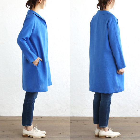 春夏秋季實用單品 亞麻披肩領外套外套，長89cm（寶藍色）CO08。 第8張的照片