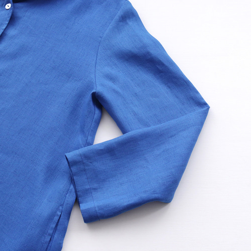 美品！100%リネン　ロイヤルブルー春コート 春夏秋と役立つ一枚 リネンショールカラー ジャケットコート