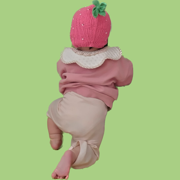 イチゴのボンネット　《ベビーボンネット　赤ちゃん帽子　出産祝い》#エマーズ 4枚目の画像