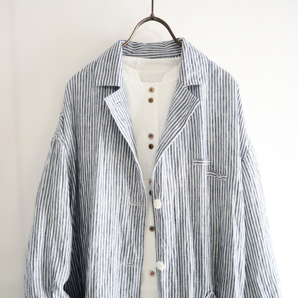 linen stripe atelier coat 16枚目の画像