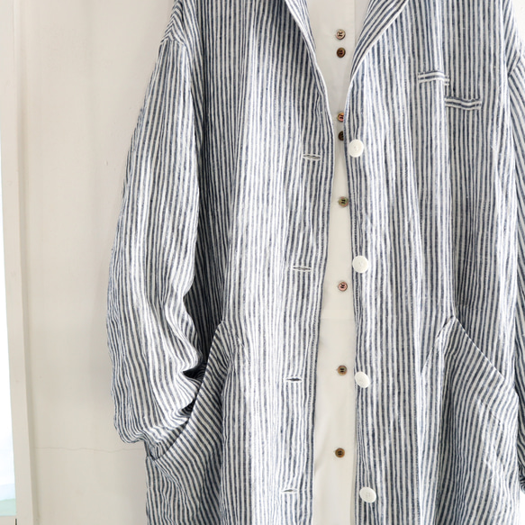 linen stripe atelier coat 15枚目の画像