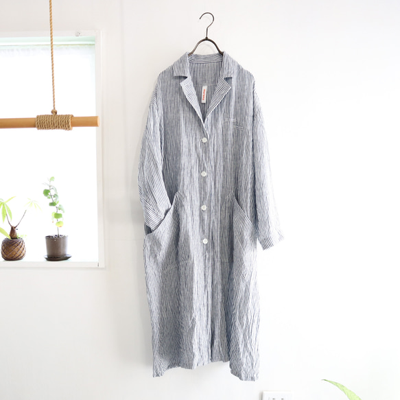 linen stripe atelier coat 1枚目の画像