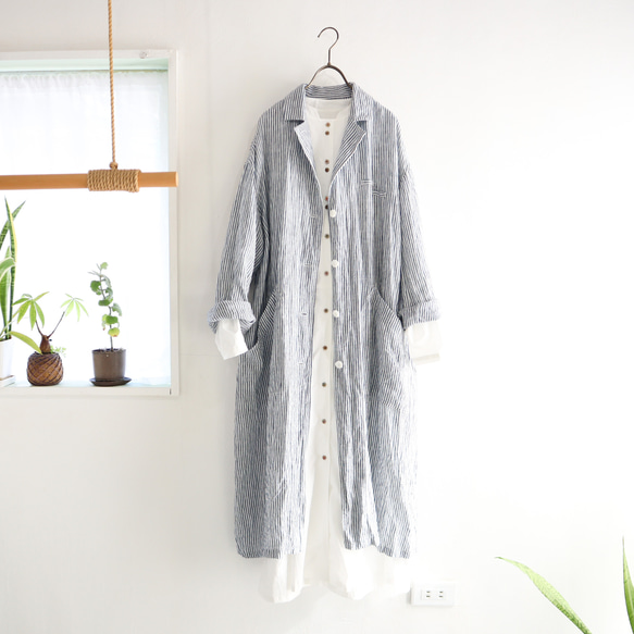 linen stripe atelier coat 14枚目の画像