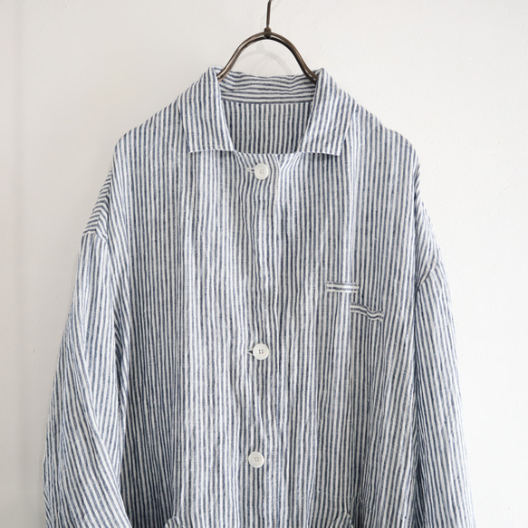 linen stripe atelier coat 3枚目の画像