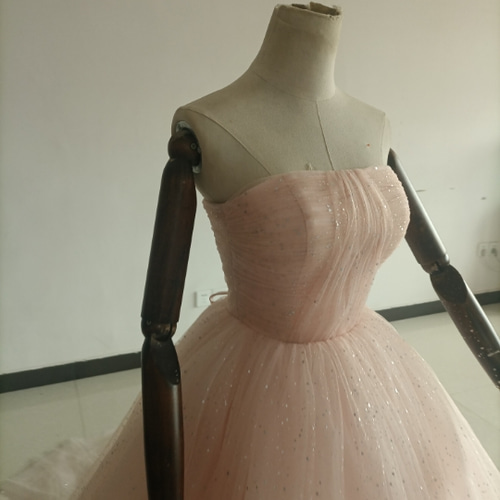 憧れのドレス ピンク ソフトチュール ロングトレーン 取り外しオフ  