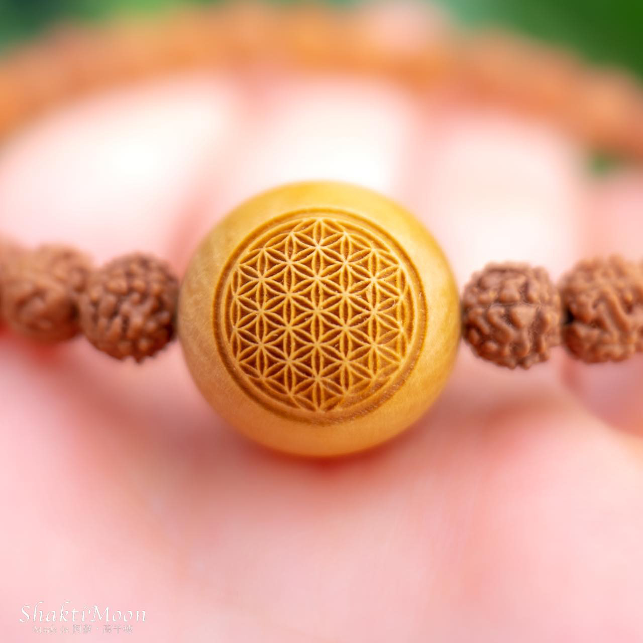 【生命のサイクル フラワーオブライフ 生命の花 大15mm 神聖幾何学模様】レア・希少！5mm・6mm ルドラクシャブ