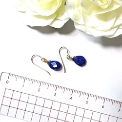 ミニサイズ　天然石ピアス　ブルーサファイア　14kgf　pierced earrings 4枚目の画像