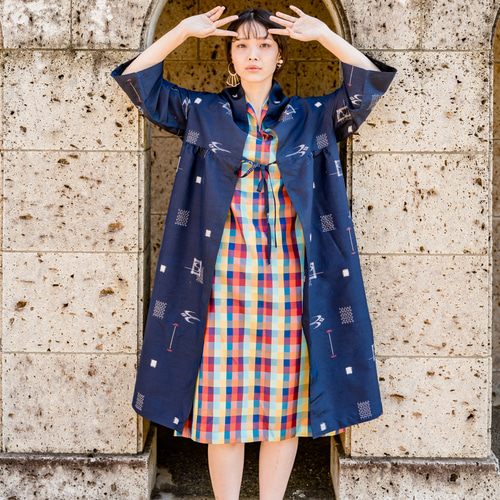 着物　反物　セット 正絹 長襦袢 シルク 反物 フルオーダー 仕立て付き 紫地にかごめ・ねこ