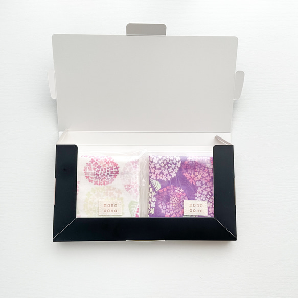 『 紫陽花 』名入れ・ループ可  国産ガーゼ+オーガニックコットン  6重ガーゼハンカチ 10枚目の画像