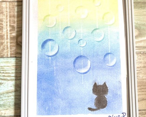 garden rabbit ハンドメイドパステル画 絵画アート原画