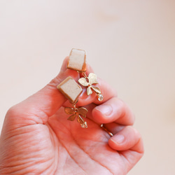 訂製唐津燒陶器金繼耳環白花傳統工藝正式 第7張的照片