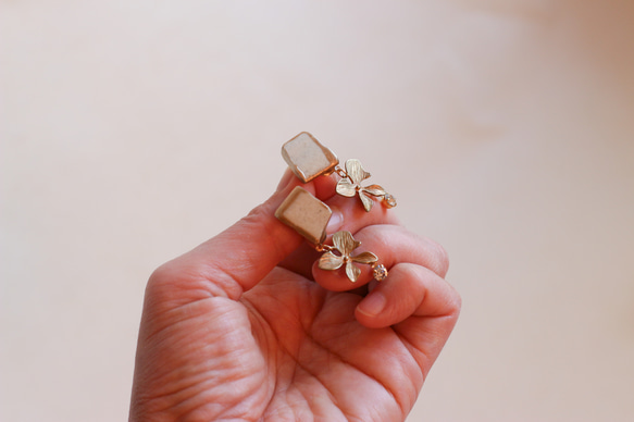 訂製唐津燒陶器金繼耳環白花傳統工藝正式 第6張的照片