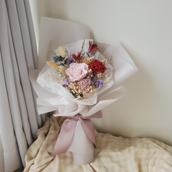 未完待續 | 永生玫瑰康乃馨 母親節 乾燥花 花束(粉色)-現貨 第1張的照片