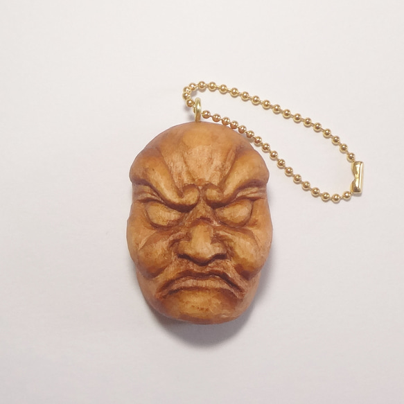 木彫刻 『 仁王 仏頭 』 オリジナル ハンドメイド キーホルダー