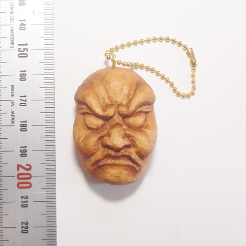 木彫刻 『 仁王 仏頭 』 オリジナル ハンドメイド キーホルダー