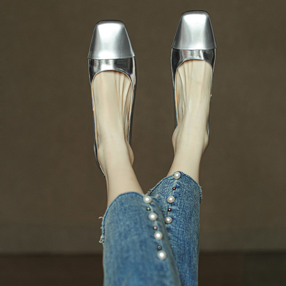 シルバー ゴールド フラットシューズ 歩きやすい 婦人靴 痛くない 婦人靴 レディースシューズ 星 ユニーク 21.5 9枚目の画像