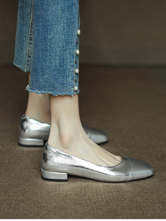 シルバー ゴールド フラットシューズ 歩きやすい 婦人靴 痛くない 婦人靴 レディースシューズ 星 ユニーク 21.5 5枚目の画像