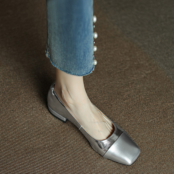 シルバー ゴールド フラットシューズ 歩きやすい 婦人靴 痛くない 婦人靴 レディースシューズ 星 ユニーク 21.5 4枚目の画像