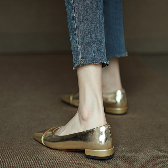 シルバー ゴールド フラットシューズ 歩きやすい 婦人靴 痛くない 婦人靴 レディースシューズ 星 ユニーク 21.5 3枚目の画像