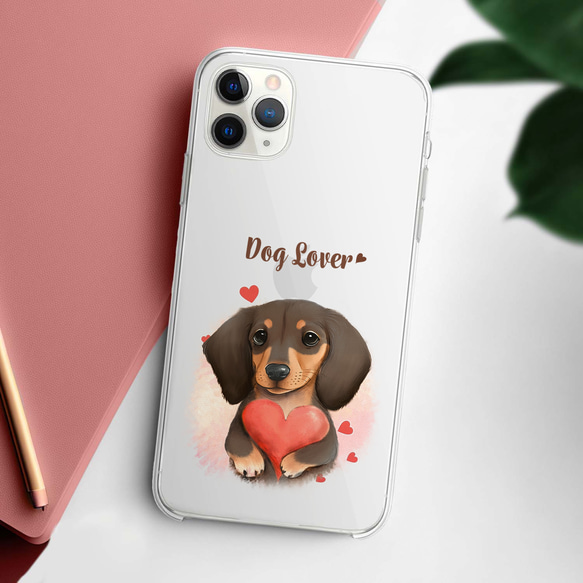 【 キュンです ダックスフンド 】 スマホケース　クリアソフトケース　犬　犬グッズ　プレゼント　アンドロイド対応 2枚目の画像