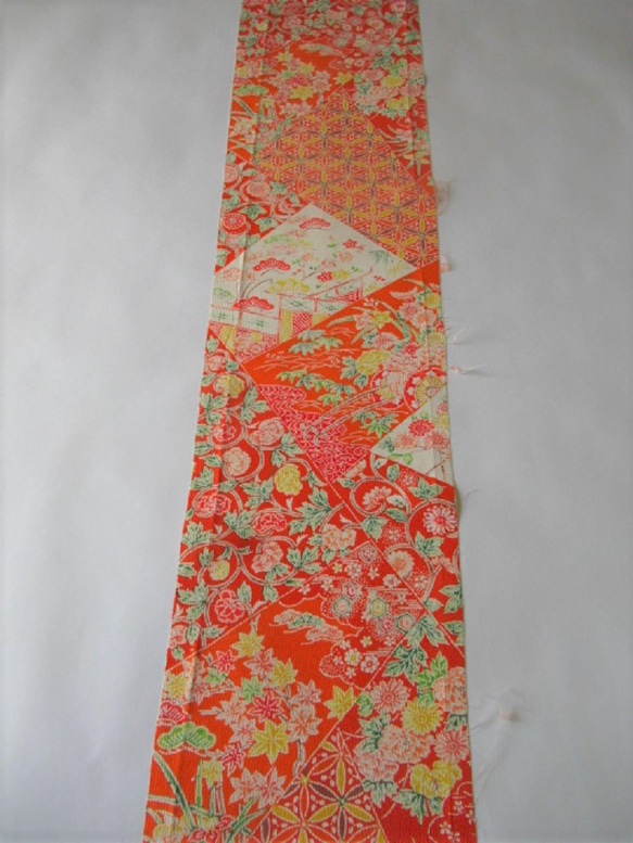 橙色 Kyoto Yuzen Karaka Pattern Pure Silk Crepe Tango Chirimen No. 第3張的照片