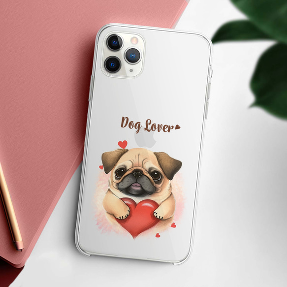 【 キュンです パグ 】 スマホケース　クリアソフトケース　犬　犬グッズ　プレゼント　アンドロイド対応 2枚目の画像