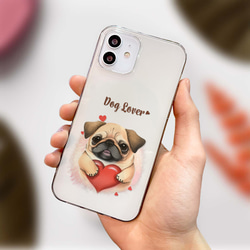 【 キュンです パグ 】 スマホケース　クリアソフトケース　犬　犬グッズ　プレゼント　アンドロイド対応 4枚目の画像