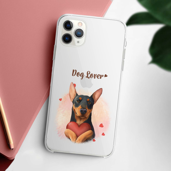 【 キュンです ドーベルマン 】 スマホケース　クリアソフトケース　犬　犬グッズ　プレゼント　アンドロイド対応 2枚目の画像