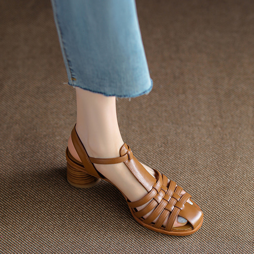 本革 サンダル レザー サンダル ヒールサンダル グルカサンダル 太め