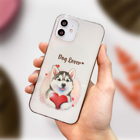 【 キュンです シベリアンハスキー 】 スマホケース　クリアソフトケース　犬　犬グッズ　プレゼント　アンドロイド対応 4枚目の画像