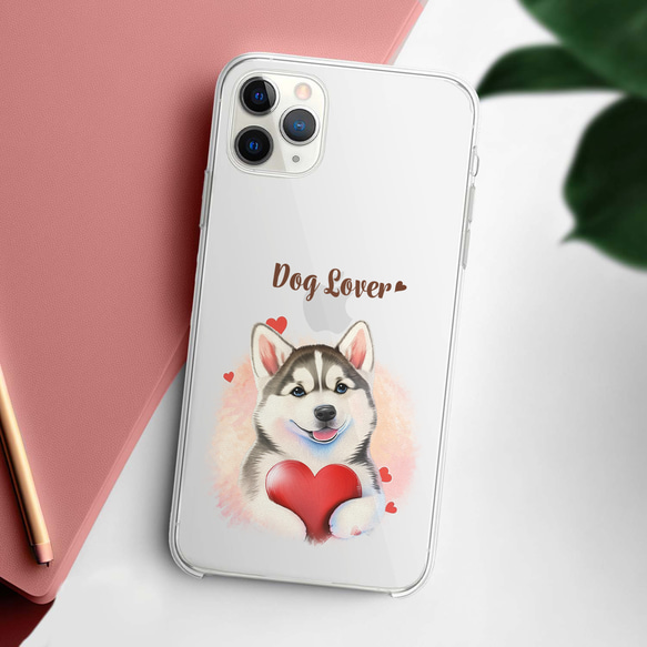 【 キュンです シベリアンハスキー 】 スマホケース　クリアソフトケース　犬　犬グッズ　プレゼント　アンドロイド対応 2枚目の画像