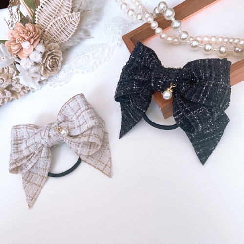 新作 ツイードリボン ヘアゴム オシャレ好きさんに 入学式 卒業式 結婚