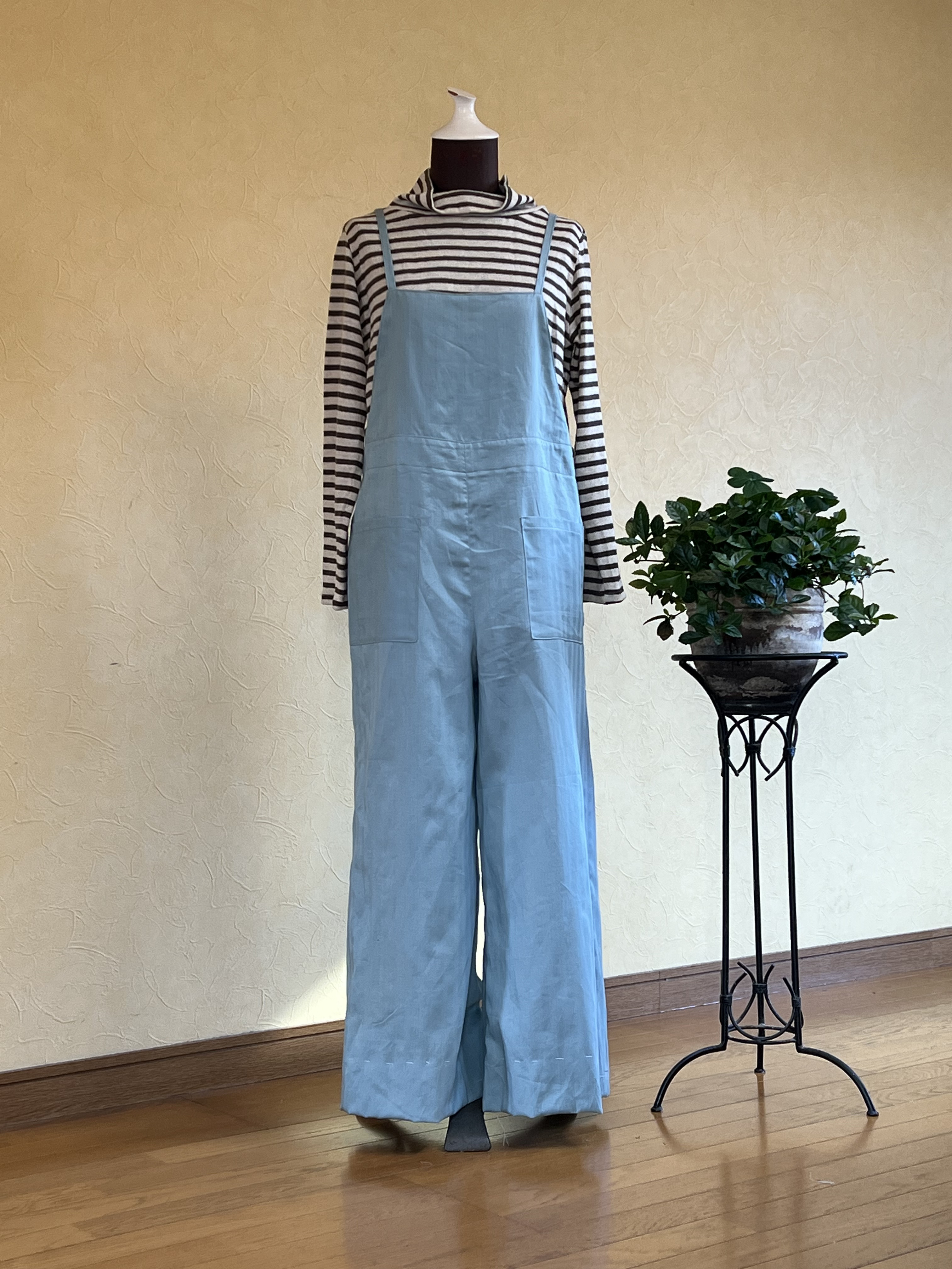 ✂️ コットン　リネンしなやかヘリンボーンのサロペット