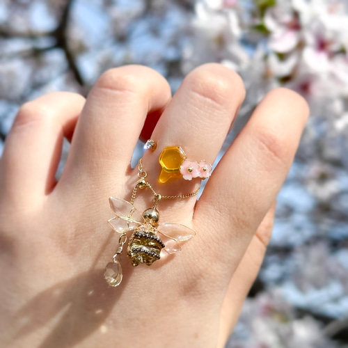 アクセサリー　天然石　デザインブレスレット　アメトリン　トンボ　ミツバチ Buzz- 蜜蜂(ミツバチ)と蜂蜜みたいなシトリン(天然石)のチェーン